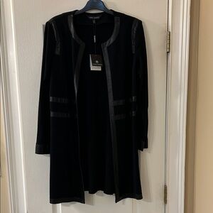 Ming Wang Black Cardigan with Leather Details